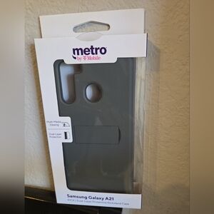 Samsung A21 Gray Dual-Layer Phone Case With Kickstand